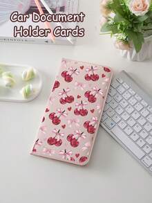 Cherry Bow Car Registration And Insurance Holder, PU Leather Glove Box Organizer,Car Registration And Insurance Holder, Auto Truck Document Wallet Travel Essentials Travel School Back To School School Supplies Holiday Holiday Essentials Vacation Accessories Passport Passport Cover Passport Holder,Ideal Gift For Car, Truck, Motorcycle And Trailer Owners, Also Great As A Christmas, New Year Gift