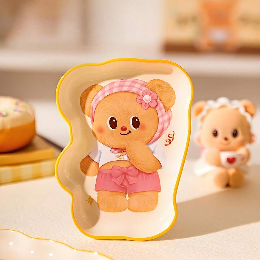 Cute Butter Bear Shaped Ceramic Dipping Sauce Dish, Appetizer Plate, Fruit Plate, Fries Plate, Snack Plate, Candy Dish, Cookie Plate, Trinket Dish, Suitable For Daily Use, Parties, Gifts - Multicolor - View 1