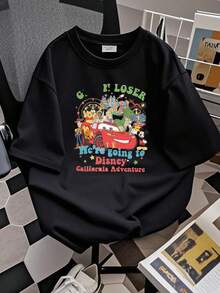 Disney Camiseta de mujer con estampado "Sube, perdedor, vamos a Disney California Adventure", camiseta con Mickey y amigos, princesas Disney, Toy Story, Cars, para viaje a Disneyland, ligeramente unisex, para mujer, casual, streetwear, gráfica, elástica, versátil, con estilo, transpirable