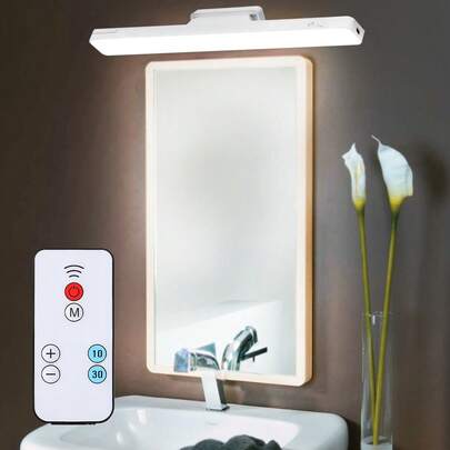 1个可调节颜色线性梳妆灯，3种灯光模式，Type-C 5V可充电，可调光，无线LED灯，触摸/遥控，适用于浴室镜子、橱柜、墙壁、照片、书房照明