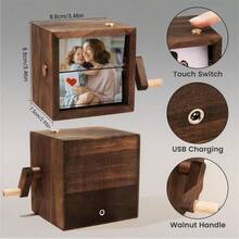Drawelry 3D Rotating Photo Cube, Custom Flip Picture Frame Holds 8/16 Photos Wooden Display Decor, Funny Unique Gift For Family Couples Birthday Anniversary Present (Burlywood)