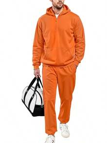 Sweat Suit For Men's Hoodies Quarter Zip 2 Piece Set Long Sleeve Casual Tracksuits Sweatsuit-2025 - trái cam - Xem 7