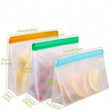 Reusable Silicone Food Storage Bag, Leak Proof Reusable Freezer Bag, Travel/Home Storage Bag Kitchen, Gift Bag, Vacuum Sealed Bag - 1 Reusable Gallon Bag/1 Reusable Sandwich Bag/1 Reusable Snack Bag () - 彩色 - 查看 2
