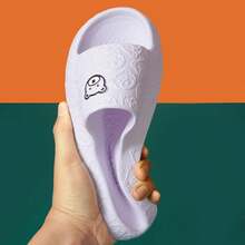 女士可爱熊图案拖鞋，纯色露趾家居软底鞋，夏季舒适日常鞋 - 紫色 - 查看 6