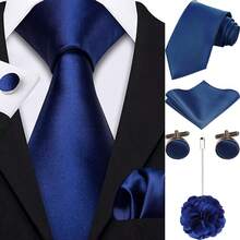 Bộ cà vạt nam dệt cà vạt và khuy măng sét cài áo hình hoa cho trang phục công sở trang trọng - Màu xanh lam - Xem 10