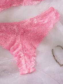 Lace Trim Sexy Lingerie Set For Women - Pink - View 6