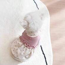 1 pieza Vestido para mascota, vestido sin mangas con estampado floral romántico con bufanda, cálido y lindo, adecuado para perros pequeños como poodle, teddy, bichón frisé, para todas las estaciones