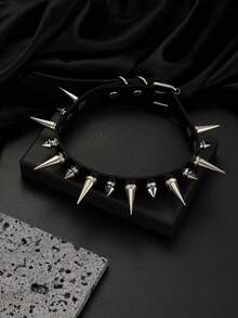 Xiacheng Unisex Adjustable Gothic Style PU Leather Choker Necklace With Rivet Punk Heart Pendant, Motorcycle Chain Necklace Gift - Classic Color - View 9