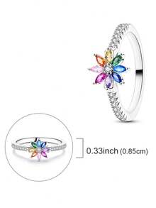 1pc Fashionable Elegant Colorful Crystal Flower Ring - Silver - View 4