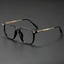 1 Pair Ultra-Light Black Frame Metal Plain Glasses, Retro Square Eyeglasses - Clear - View 2