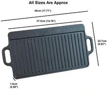 Gr8 Home Non Stick Cast Iron Reversible Griddle Plate Ribbed Pan BBQ Grill Hob Cooking - Black - View 2