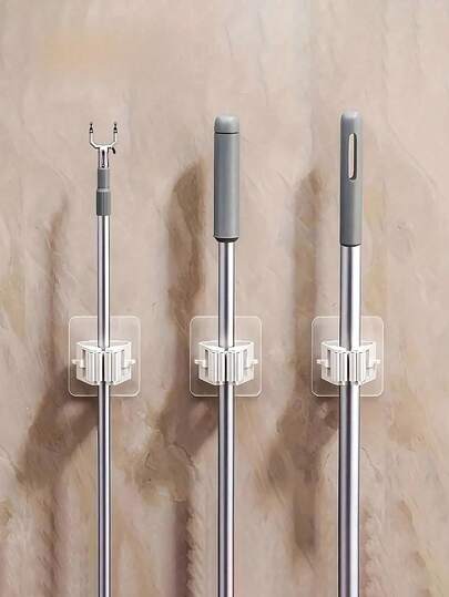 1/8 piezas Soporte de trapeador sin taladro, soporte de trapeador montado en la pared, gancho de trapeador fuerte sin taladro, clip de almacenamiento multiusos fuerte para baño, soporte de escoba autoadhesivo sin perforación, estante de trapeador montado en la pared, estante de almacenamiento para el baño, adecuado para dormitorio, jardín, baño, hogar, estante de almacenamiento de escobas de plástico, decoración de baño y hogar ahorradora de espacio para verano, regalo del Día de San Valentín, regalo de regreso a la escuela, regalo de Navidad, regalo de Halloween