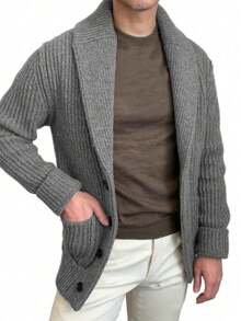 Lapel Long Sleeve Sweater Jacket Vintage Fashion - 灰色 - 查看 2