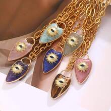 1件装恶魔之眼心形天然石吊坠紫水晶粉色水晶项链女士珠宝礼物 - 惡魔之眼愛心吊墜項鍊 - 查看 1