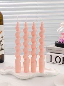 4 Pink Spiral Candles, Home Decoration Aromatherapy Candles, Including Aromatherapy Candle Set, Christmas Slender Candle Center Decoration, Christmas Home Decoration Paraffin, Halloween Home Atmosphere Decoration, Home Candle Holder Gift Suitable For Giving To Women, Winter Gift
