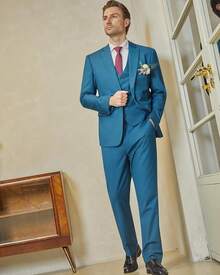 Men's Slim Fit 3 Piece Suit, One Button Solid Blazer Business Party Jacket Vest Pants Sethalloween - 藍色 - 查看 6