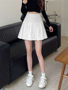 Chân váy ngắn xếp ly màu trơn dành cho nữ, kiểu dáng thường ngày dễ thương, màu trắng, thích hợp mặc vào mùa xuân. - trắng - Xem 3