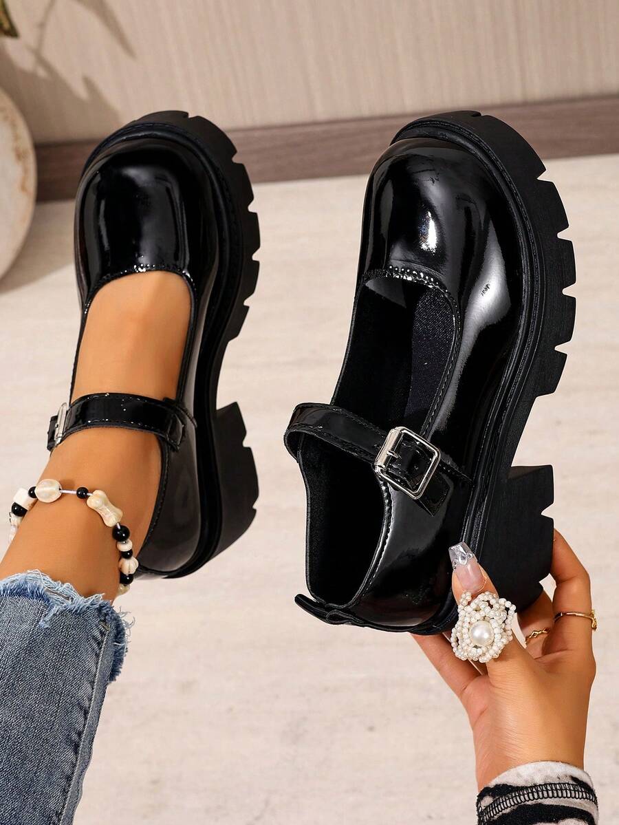 Chân váy đồng phục học sinh cổ điển thoải mái kiểu Mary Jane đế dày có quai ngang mắt cá chân phong cách Gothic Lolita Y2K dành cho nữ của Foot Flair (size nhỏ).