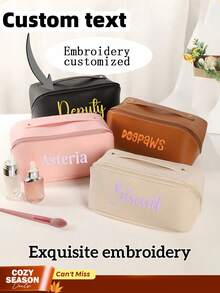 Customized Makeup Bag, Zipper Design Large Opening Makeup Pouch, Reusable Cosmetic Bag Suitable For Toiletries, Skincare And Accessories, Perfect For Travel, Cruise, Airplane, Dorm Use, Ideal Personalized Gift For Women, Girlfriend, Family, Kids, Pink Girls, Great For Anniversary, Christmas, Holiday/Vacation, School, Outdoor Activities/Travel/Hiking/Sports/Climbing - Multicolor - View 1