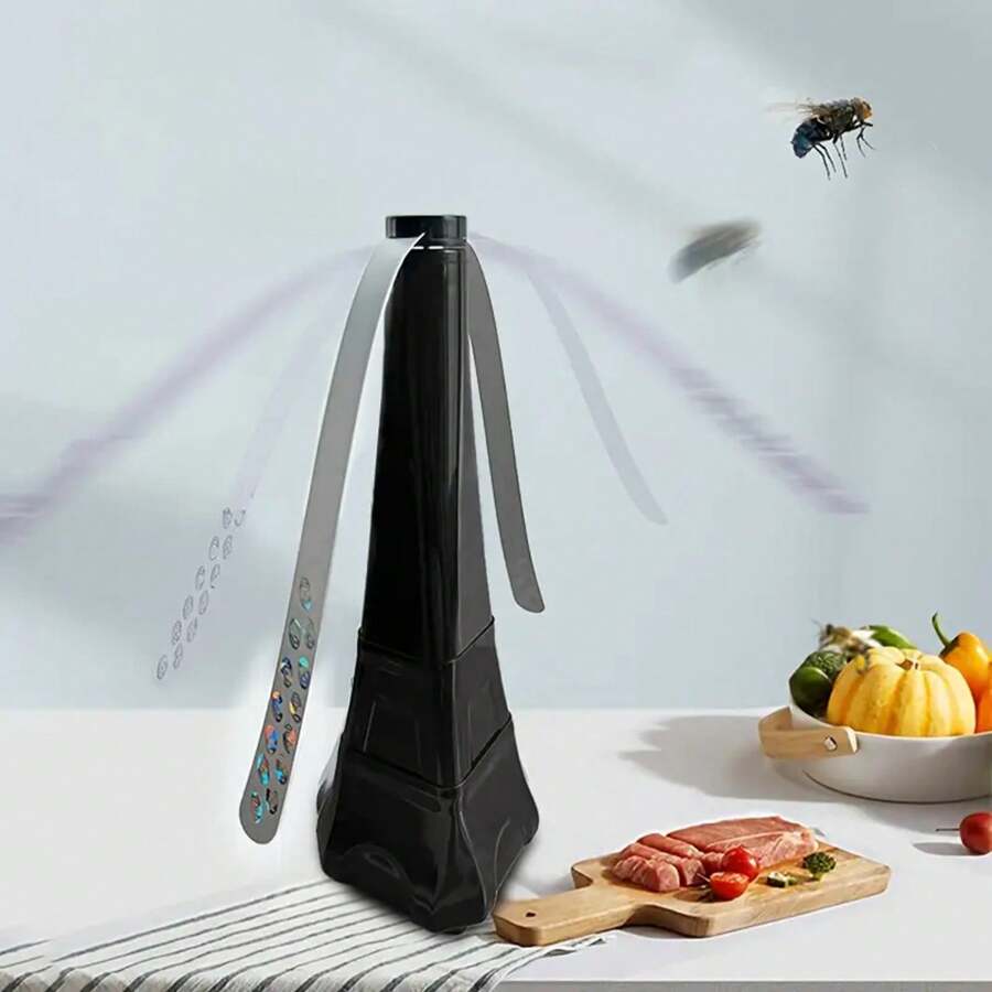 Palo de mosquitero eléctrico con viento de 3 modos, giro de 360°, alimentado por batería para uso interior/exterior - Portátil, sin batería incluida, perfecto para camping y fiestas, control de plagas en interiores, diseño moderno, construcción duradera - Oscuro - Ver 1
