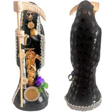 Santa Muerte Negra 15 cm Vestida – Protección Total, contra Peligros, Malas Energías, Brujeria + Libro - Negro - Ver 1