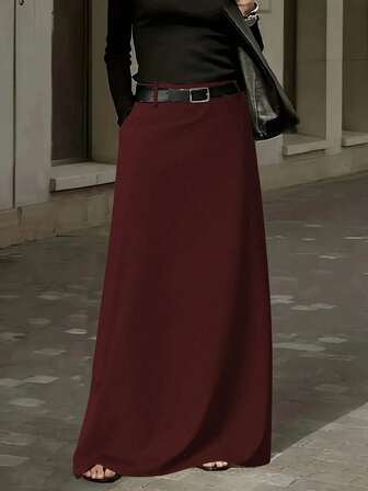 Elegant Knit A-Line Maxi Skirt For Women With Pockets, Medium Stretch, Comfortable To Wear