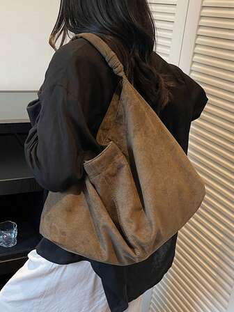 新款秋冬绒面单肩包，时尚休闲女士手提包，大容量，适合日常使用、通勤、购物、大学生、短途旅行，可搭配不同服装