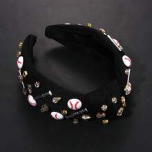 Knotted Headband For Women - Sport Hairband With Baseball Charms, Crystal Jeweled Embellished Wide Top Knot Headpiece For Game Day, Funny Gift For Ladies And Girls Fans (BLACK) - Bóng chày thắt nút màu đen - Xem 9