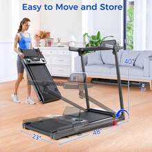 Fitness Folding Treadmill With Incline, Electric Treadmill For Home Exercise, 3.0 Horsepower Quiet Brushless Treadmill, 6.2 MPH, 300 Lbs,With A Handle ,Portable Small Treadmills For Home And Office,Cup Holder, LED Display And 12 Preset Programs - 查看 8