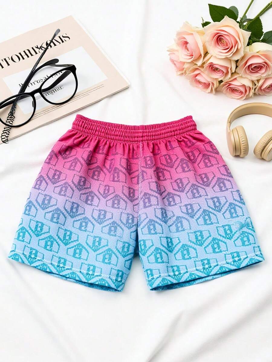 Men's Summer Starry Sky Pattern Sports Short Drawstring Waist Basketball Shorts Pants Casual Sports Shorts - Độ dốc màu đỏ và xanh - Xem 1