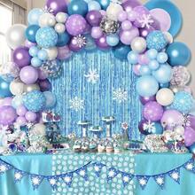 118 pièces Kit d'arche de ballons flocons de neige - Ballons confettis flocons de neige métalliques bleus, violets, blancs. Décoration de fête d'anniversaire, d'intérieur/extérieur, de Noël, guirlande de ballons réutilisable, ballons en feuille pour anniversaire, révélation de sexe, fête à thème, fond de studio photo