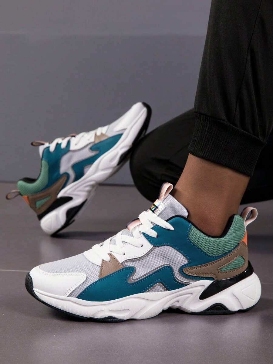 Men's Non-Slip, Wear-Resistant, Breathable Formal Outdoor Lace-Up Low-Top Casual Sports Shoes, Fashionable Minimalist Style Leather Men's Sports Shoes, Running Shoes, Solid-Color Low-Top Shoes, Tennis Shoes, Rubber Shoes - Grey - View 1