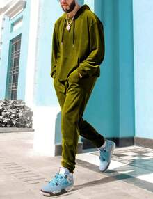 Mens 2 Piece Velour Hoodie Tracksuit Long Sleeve Velvet Hooded Pullover Casual Athletic Jogging Sweatsuit Set-2025 - 灰色 - 查看 6