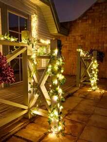 5M LED Artificial Ivy Vine String Lights - LED Ivy Leaf Fairy String Lights, Artificial Leaf String Lights, Green Leaf Decor Hanging Lights, Simulated Evergreen Vine Classic Style Suitable For Wall, Party, Wedding, Room, Kitchen, Indoor Decoration; Valentine's Day, Thanksgiving Atmosphere Decoration, Battery Box Powered (Batteries Not Included), 2M With 20 Lights/5M With 50 Lights