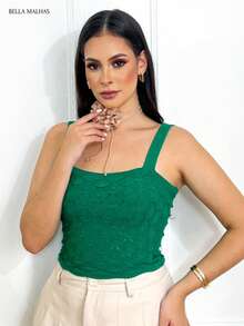 Modal Crop Top With Scale Texture - Green - View 6