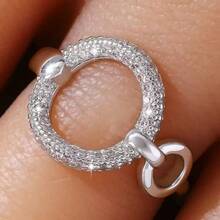 1 قطعة خاتم مفتوح هندسي مجوف من النحاس بطبقة فضية مرصع بزركونيا مكعبة