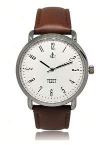 Men's Watch With Leather Strap And Metal Original Launch - Silver/Brown - View 2