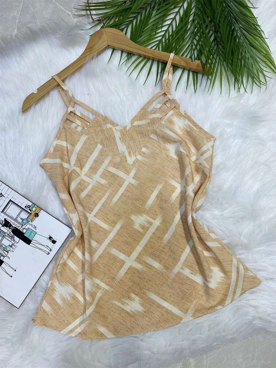 Printed Tank Top In Pretty, Cool And Comfortable Crepe Fabric - Coral Pink - View 1