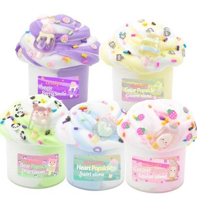 Bộ 5 món slime bơ hình que kem dễ thương, quà tặng tiệc trẻ em, đàn hồi, không dính, màu sắc tươi sáng, thơm, đồ chơi cảm giác, phù hợp cho bé trai và bé gái.