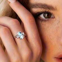 EJG  1 Pc Fashion Oval Blue Moonstone Geometric Ring For Women  And Hollow Design Personalized Dainty Jewelry Gift For Girlfriend Birthday Christmas Office To Date Everyday Boho - 銀色 - 查看 2