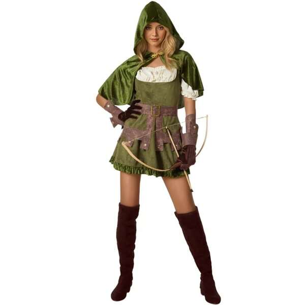 1 Set Disfraz de Robin Hood de ante sintético verde para mujer, adecuado para la actuación del Día de San Patricio, para todas las estaciones