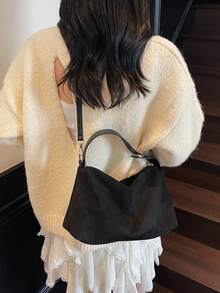1 件女士新款新月手提包，时尚简约绒面革托特包，适合秋冬约会、送礼、通勤、购物 - 黑色 - 查看 7