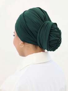 1件装女士经典纯色优雅单层即戴式垂褶头巾，时尚优雅长款垂褶头巾，防滑透气柔软莫代尔针织面料，适合日常瑜伽、运动、户外穿着。