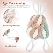 2 pezzi Spugne da doccia in rete morbida per esfoliazione del corpo, design portatile, produzione ricca, pulizia profonda per uso quotidiano e da viaggio