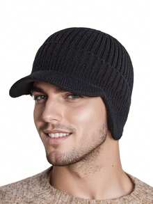 Herren Vintage Flachkopf Hut mit Krempe, Dicke warme Mütze für Herbst/Winter Ausflüge