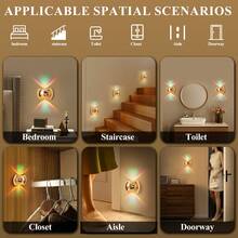LED Bewegungsmelder Nachtlicht, Induktionslampe, LED Wandleuchte, kabellose aufladbare magnetische Leuchte mit Sonnenuntergang-Atmosphäre, für Schlafzimmer, Flur, Treppe, Smart Home Dekoration - 3-Farben & Sonnenuntergang Lichteffekt, ohne Verkabelung, einfache magnetische Installation, USB-betrieben, 1200mAh Akku, 2 Modi (Immer an/Sensor), einstellbare Helligkeit, minimalistisches Design, hochwertige LED-Beleuchtung für Wohndekoration