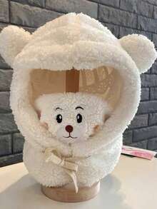 1 Cartoon Bear Plush Hat, Parent-Child With Scarf And Mask, 3-In-1 Fleece Earmuffs, Soft Double Layer, Elastic Drawstring Closure, 100% Polyester, Hand Wash, Lightweight And Suitable For Autumn And Winter Seasons, Daily Wear On Christmas - Multicolor - View 4