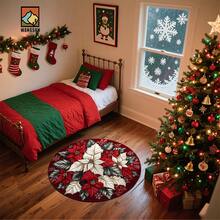 1 pièce/10 pièces Tapis de bain antidérapant avec design de poinsettia et flocon de neige, en matériau de flanelle, tapis de sol rond, décoration moelleuse, convient pour la salle de bain, la porte, la cuisine, le salon et autres occasions, lavable en machine, antidérapant, décoration de Noël, idée cadeau