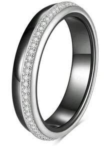 6mm White/Black Ceramic Rings Plus Cubic Zirconia For Women Comfort Fit Engagement Wedding Band Size 5-122025 - 4mm Black & Silver - View 1