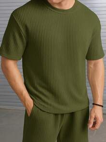 Plain Oversized Straight Basic Casual T-Shirt - 軍綠色 - 查看 1